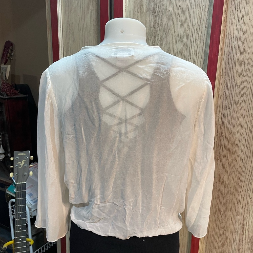 Soft Surroundings 100% SILK White Tie-Front Cardigan - Picture 5 of 8